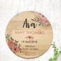 Custom Birth Announcement Floral Round Wood Sign Keepsake