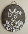 Custom Family Floral Round Wood Sign Personalized Name