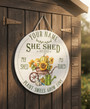 Custom Name She Shed Floral Round Wood Sign Sanctuary Decor