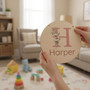 Dusty Pink Floral Round Wood Sign Personalized for Her