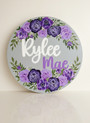 Hand Painted Floral Round Wood Sign Nursery Name Decor