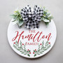 Holly Border Custom Name Christmas Round Wood Sign Pattern