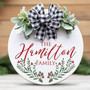 Holly Border Custom Name Christmas Round Wood Sign Pattern