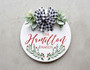 Holly Border Custom Name Christmas Round Wood Sign Pattern