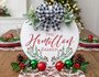 Holly Border Custom Name Christmas Round Wood Sign Pattern