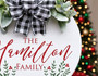 Holly Border Custom Name Christmas Round Wood Sign Pattern