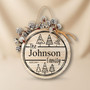 Personalized Family Name Christmas Round Wood Sign with Tree Design