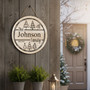 Personalized Family Name Christmas Round Wood Sign with Tree Design