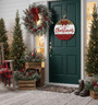 Red Plaid Tradition Your Custom Christmas Round Wood Sign