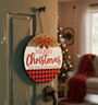Red Plaid Tradition Your Custom Christmas Round Wood Sign