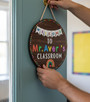 Vibrant Rainbow Teacher Round Wood Sign Custom Name Decor