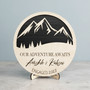 Custom Wedding Story, Mountain Round Wood Sign Keepsake