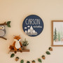Custom Woodland Mountain Round Wood Sign for Baby Nursery Art
