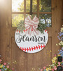 Home Run Welcome Personalized Baseball Sport Round Wood Sign