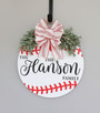 Home Run Welcome Personalized Baseball Sport Round Wood Sign
