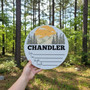 Mountain Nursery Round Wood Sign Woodland Birth and Adventure Keepsake