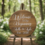 Rustic Wedding Round Wood Sign Custom Names and New Beginnings