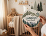 Woodland Adventure Mountain Round Wood Sign for Your Little One