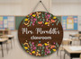 Personalized Teacher Round Wood Sign for Student Welcome