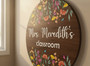 Personalized Teacher Round Wood Sign for Student Welcome