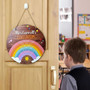 Vibrant Rainbow Personalized Teacher Round Wood Sign
