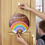 Vibrant Rainbow Personalized Teacher Round Wood Sign