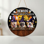 Beware Dog Licker Personalized Halloween Round Wood Sign