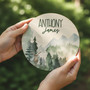 Forest Friends Peaks Personalized Mountain Nursery Round Wood Sign