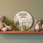Forest Friends Peaks Personalized Mountain Nursery Round Wood Sign