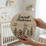 His First Woodland Keepsake Wolf Mountain Round Wood Sign