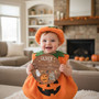 Little Pumpkin Custom Halloween Nursery Round Wood Sign Birth Stats
