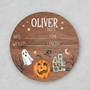 Little Pumpkin Custom Halloween Nursery Round Wood Sign Birth Stats