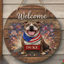 Patriotic Paws USA Anniversary Animal Round Wood Sign