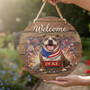 Patriotic Paws USA Anniversary Animal Round Wood Sign
