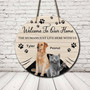Personalized Pets Face, Animal Round Wood Sign Welcome Decor