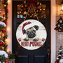 Pug Dog Rustic Christmas Animal Round Wood Sign Porch Decor