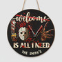 Spooky Movie Night Halloween Round Wood Sign for Horror Fans