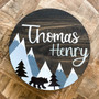 Woodland Bear Custom Mountain Round Wood Sign Nursery Decor