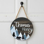 Woodland Bear Custom Mountain Round Wood Sign Nursery Decor