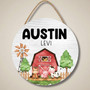 Adorable Personalized Nursery Farm Round Wood Sign