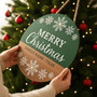 Personalized Christmas Round Wood Sign, Festive Holiday Keepsake