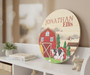 Personalized Nursery Farm Round Wood Sign for Your Baby