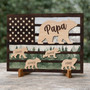 Papa Bear Wood Sign - Custom 3D Engraved Names Gift for Dad