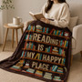 Reading Is My Happy Place Blanket - Literary Gift for Readers