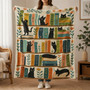 Vintage Cat Book Blanket - Library Gift for Book Lovers