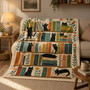 Vintage Cat Book Blanket - Library Gift for Book Lovers