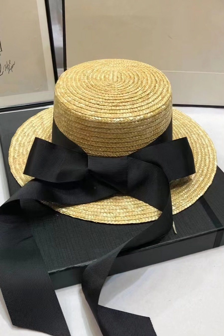 One Pc Summer New 3 Colors Bowknot Webbing Flat Top Elegant Sun Protection Adjustable Weave Seaside Beach Straw Hat 54-58Cm