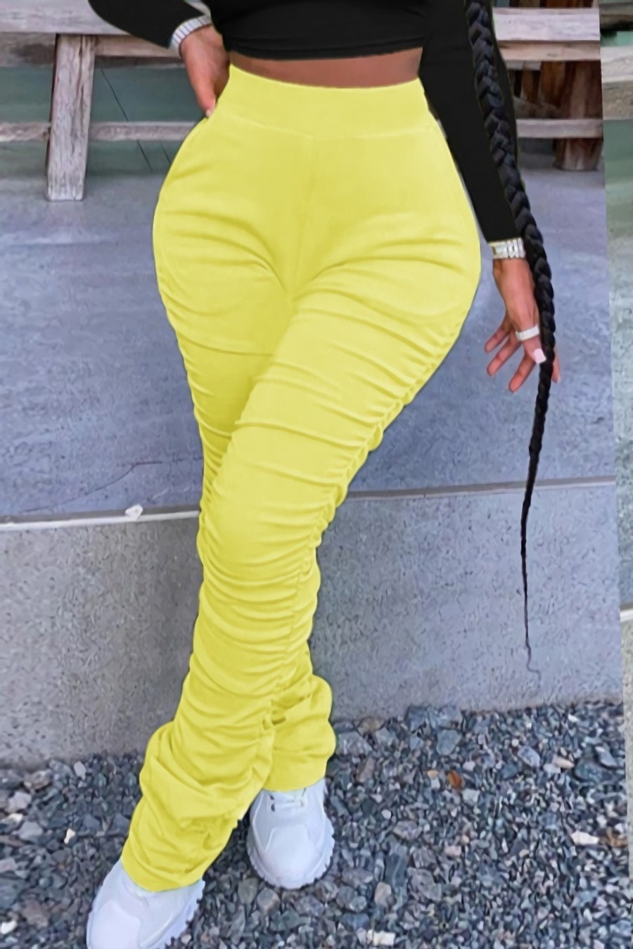 S-3Xl Plus Size Spring New 9 Colors Stretch Solid Color Shirring Pocket Slim Fashion Leggings