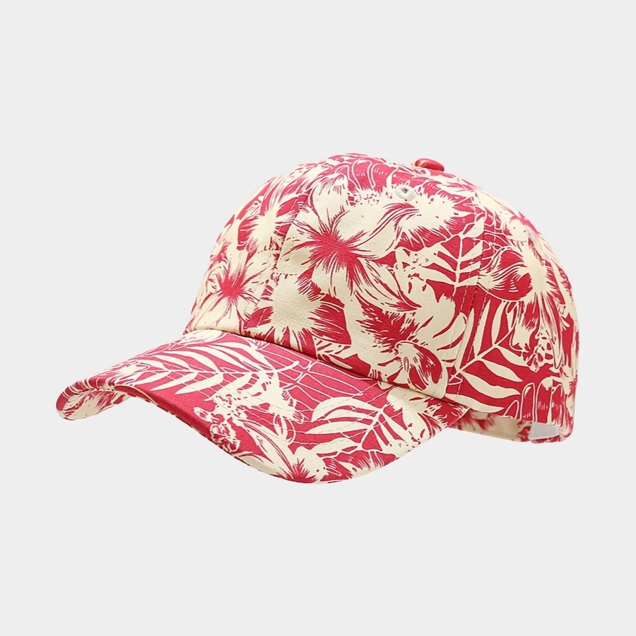 Summer New 3 Colors Tropical Flower Leaves Batch Printing Curved Eaves Breathable Outdoor Adjustable Casual Shade Baseball Cap 56-59Cm