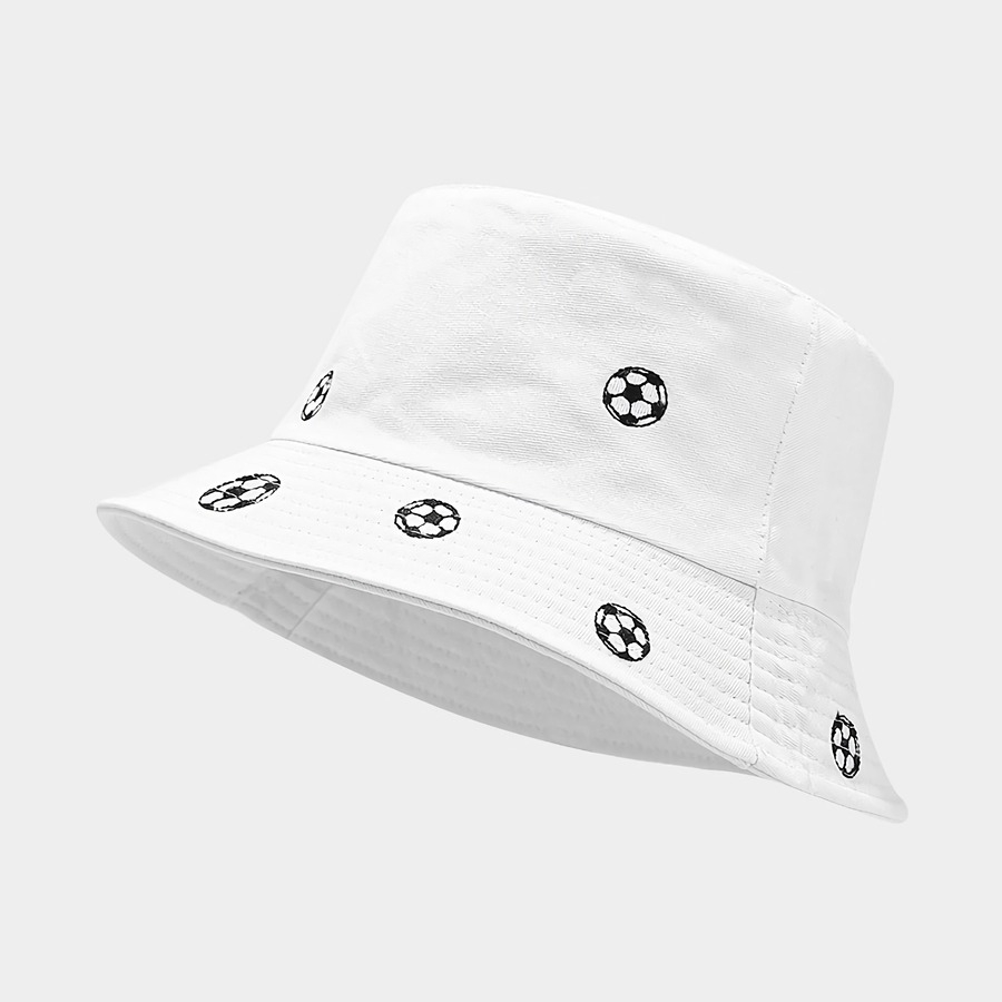 One Pc Summer New Football Embroidery Double Sided 5 Colors Foldable Fashion Sun Protection Outdoor Bucket Hat 56-58Cm